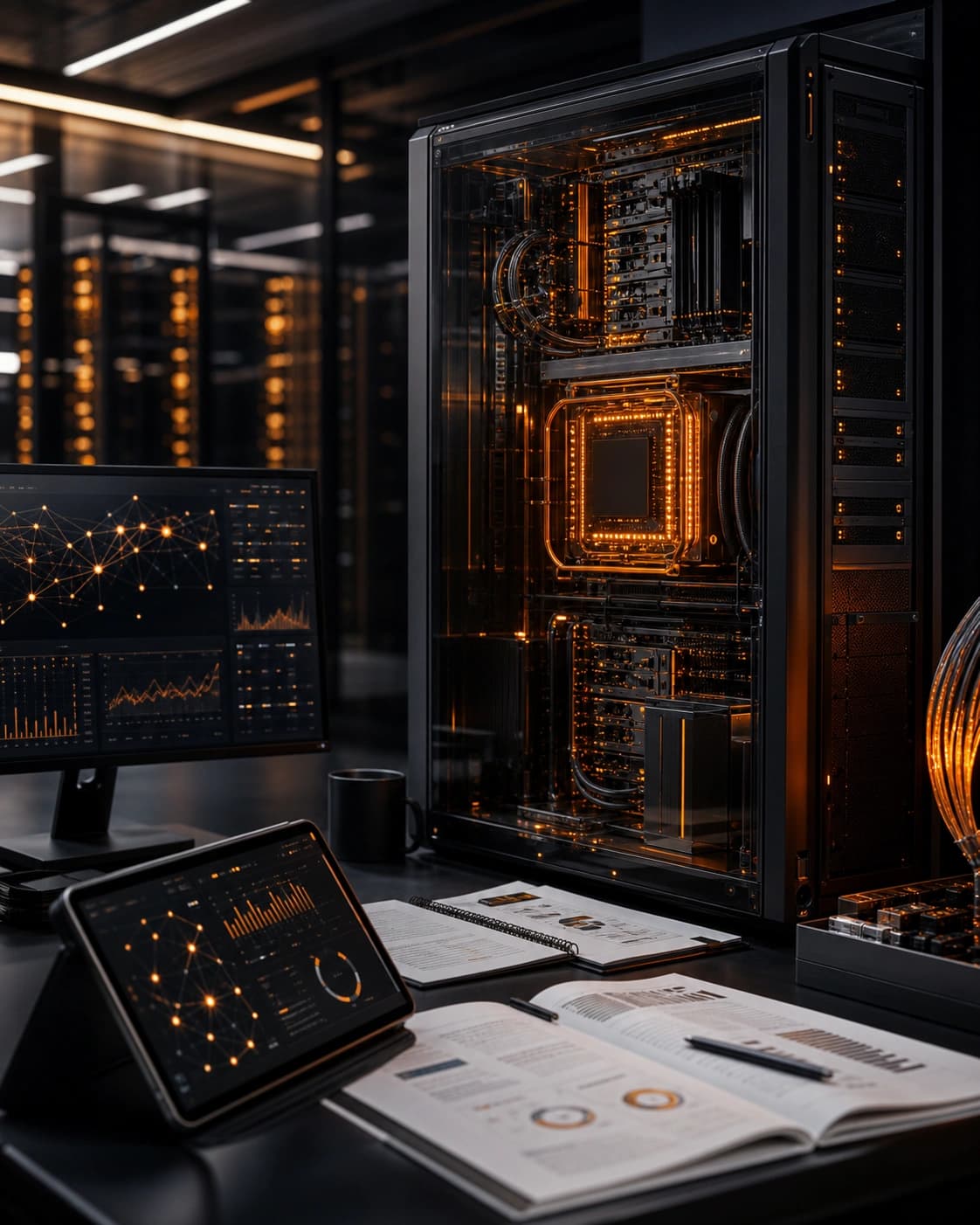 Glowing neural network of nodes representing AI-powered research intelligence