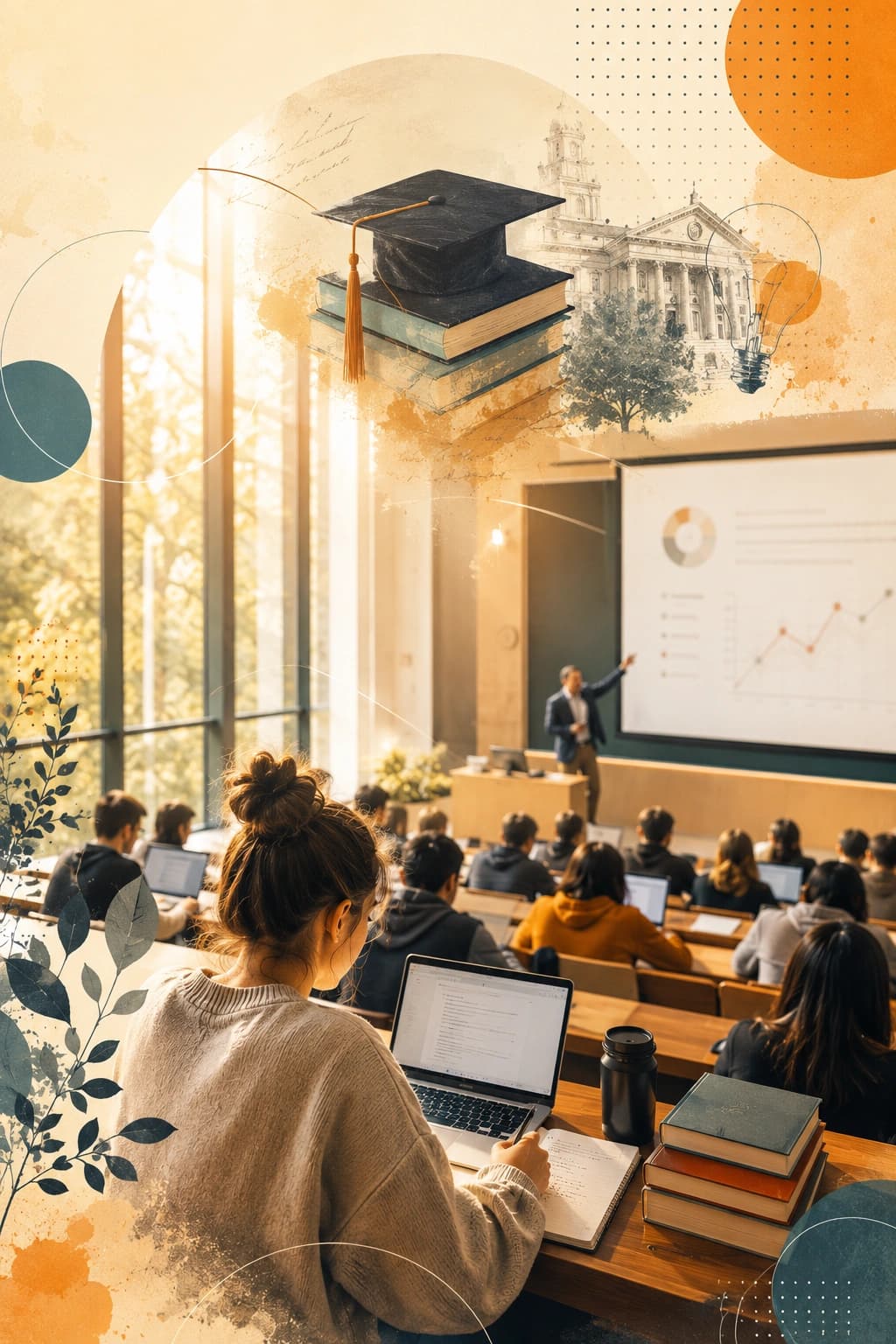 Students in a university lecture hall