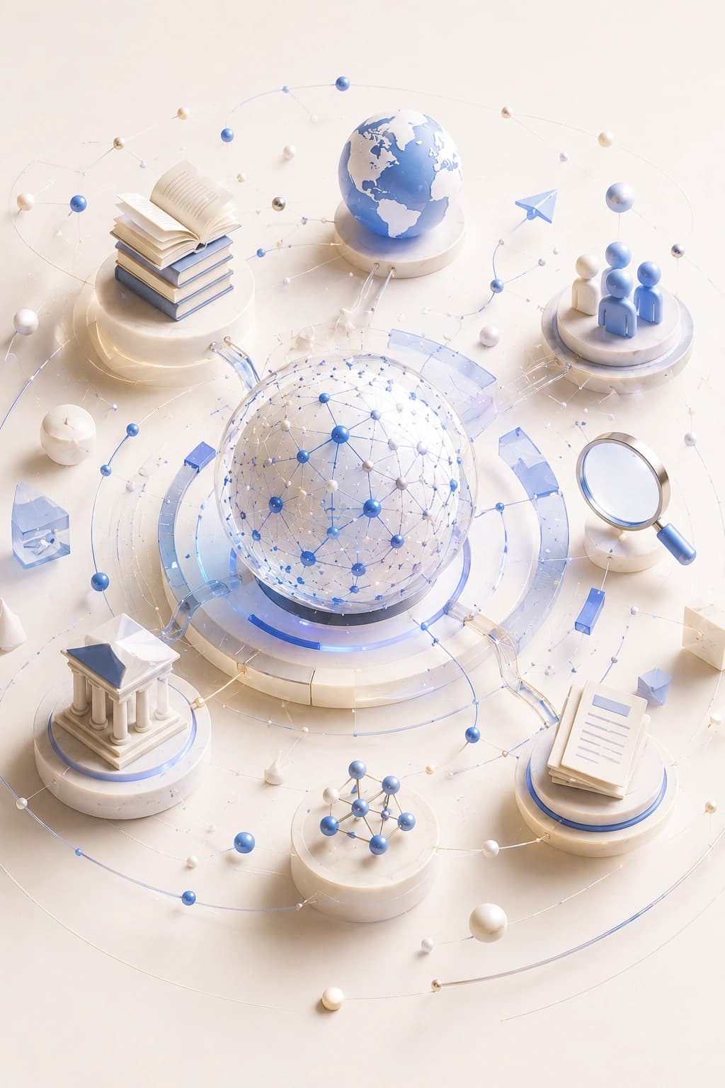 Glowing 3D network of connected nodes